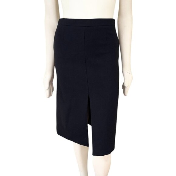 J.CREW Front Slit A-line Black Midi Skirt in Double Surge Wool SZ 2 - Picture 1 of 11